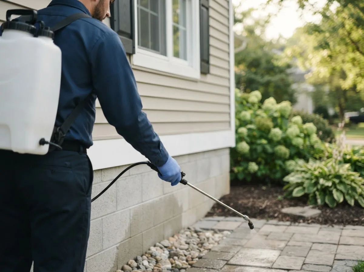 Pest control technician inspecting a home in Francestown, NH